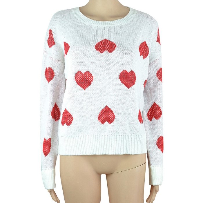 Sweater Women O-Neck Knitwear Heart Shape Pullover