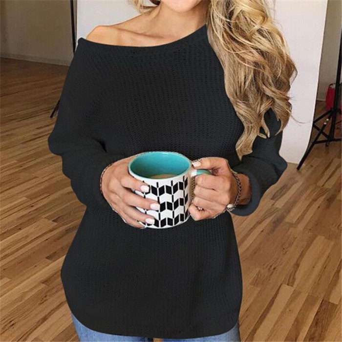 New Long Sleeve Knitted Back Lace-up Loose Knit Pullovers Sweater