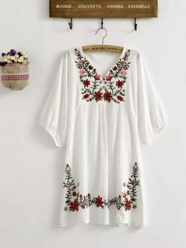 Vintage Ethnic Floral EMBROIDERED Loose DRESS Elegant Dresses