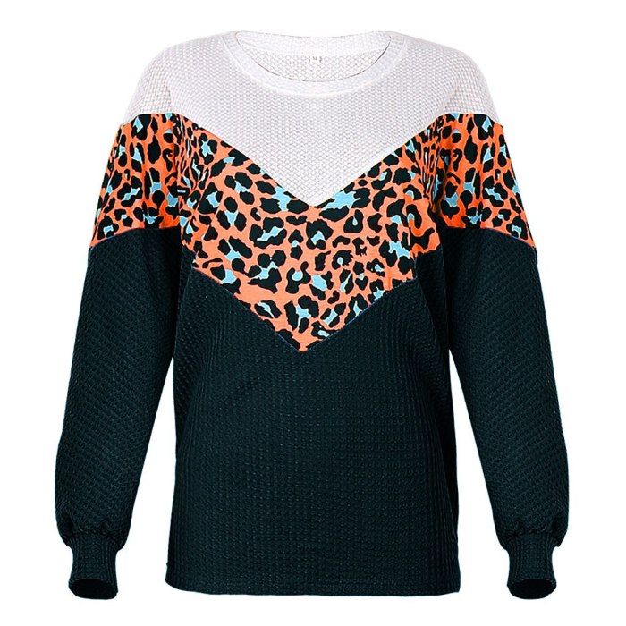 Leopard Print Woman Sweaters Comfortable Long Sleeve O-neck Pullover Tops Loose Sweater Femme Chandails
