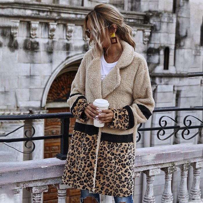 Autumn and Winter New Casual Leopard Print Length Loose And Comfortable Plush Women's Jacket