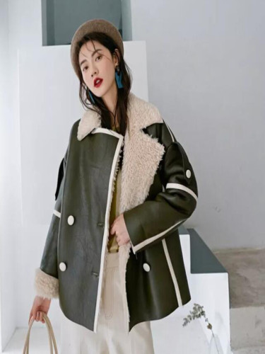 Winter Double-breasted Loose Lamb-like Thick Fur Women's Coat