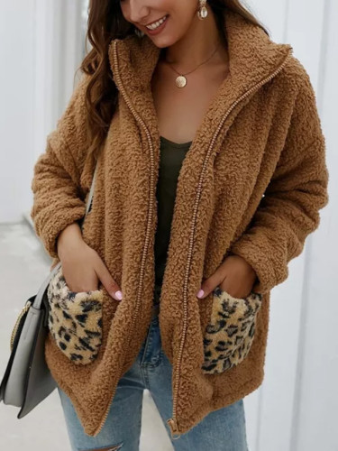 New Winter Warm Coat Women Leopard Print Fleece