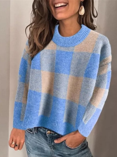 New Autumn Casual Sweater Plaid Long Sleeve Knitted Jumpers