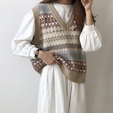 Women Sleeveless Pullover Vintage Knitted Vest Sweater