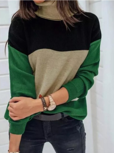 Women Patchwork Sweaters Winter Clothes Work Office Casual Knitted Pullovers Fashion Sexy Loose Contrast Color Knitwear