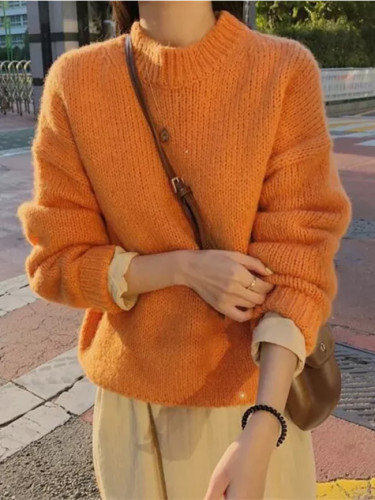 Autumn Winter Solid Pullover Sweaters Korean Style Knitted