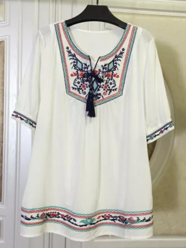 Summer Embroidery Women Short Sleeve Casual Tops