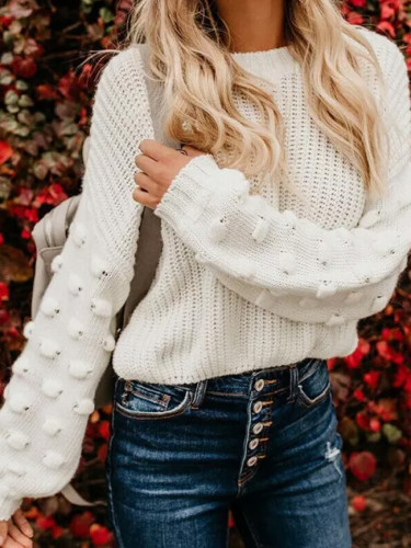 Women's Sweater New Cropped Loose Puff Sleeve Knitted Sweater