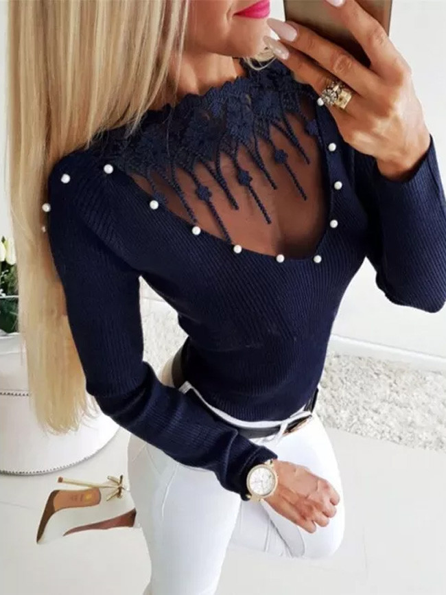 Fashion Women Lace Patchwork Knitted Sweater