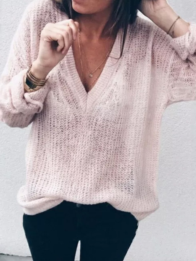 Baggy Knitted Woman  Long Sleeve Solid Color Sweaters