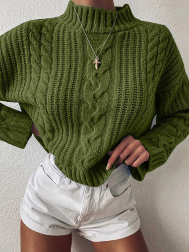 Knitted Turtleneck  Long Sleeve Sweater Women Autumn Solid Pullover Sweater