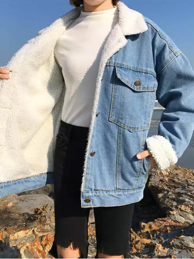 New Loose Cotton Coat Lamb Hair Denim Velvet Padded Padded Jacket