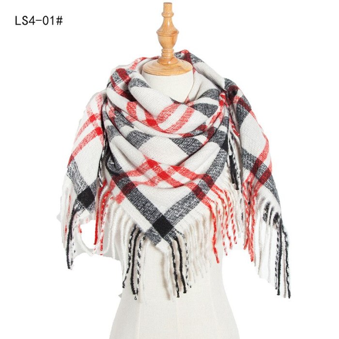 Women Autumn Stripe Cashmere Scarf Double Size Tassel Shawl  Warm