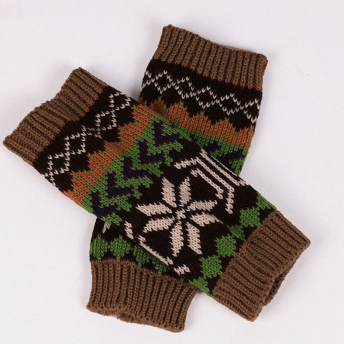 Women Hand Crochet Knitting faux Wool Mitten Warm Fingerless Gloves