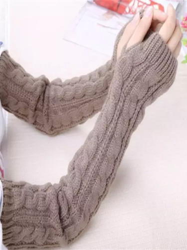 Women Winter Arm Warmers Fingerless Long Gloves Solid Warm Mittens Elbow Knitted Sleeves Cycling Glove