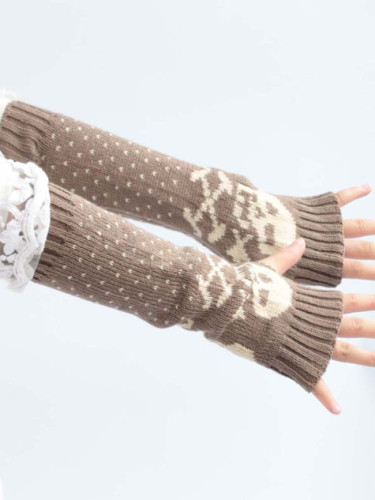 Fashion Lady Cartoon Skull Knitting Acrylic Arm Sleeve Warm Warmer Gloves