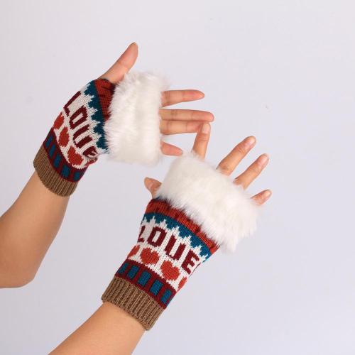 Love Heart Faux Fur Women Half-finger Gloves Warm Keeper Knitted Mitten Winter