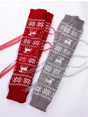 Women Christmas Crochet Knit Long Leg Warmers Reindeer Snowflake Jacquard High Cover Boot Socks