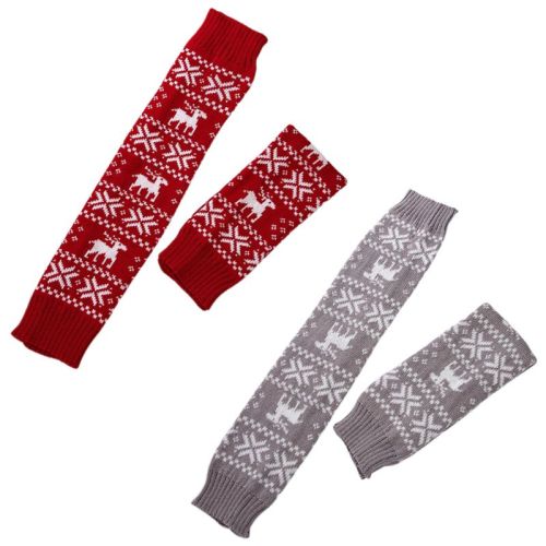 Women Christmas Crochet Knit Long Leg Warmers Reindeer Snowflake Jacquard High Cover Boot Socks