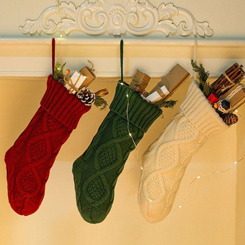 Christmas Knitted Stockings Decor Festival Gift Bag Fireplace Xmas Tree Hanging Ornaments