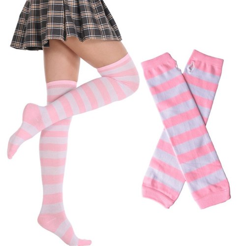 Women Over Knee Japanese Style Long Soft High Thigh Elastic Anti Slip Striped Stockings