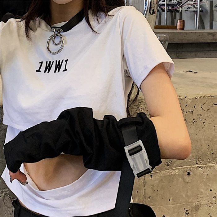 Cool Black Fingerless Gloves Adjustable Cuff Lady Arm Warmer
