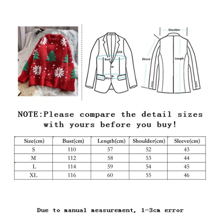 Red Christmas Snowflake Winter New Thicken Casual Soft Loose Round Neck Long Sleeves Knitted Top
