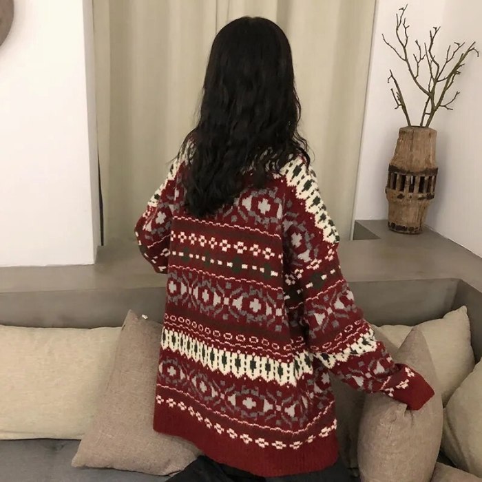 Autumn and winter clothing new cherries red jacquard christmas sweater women loose outer wear