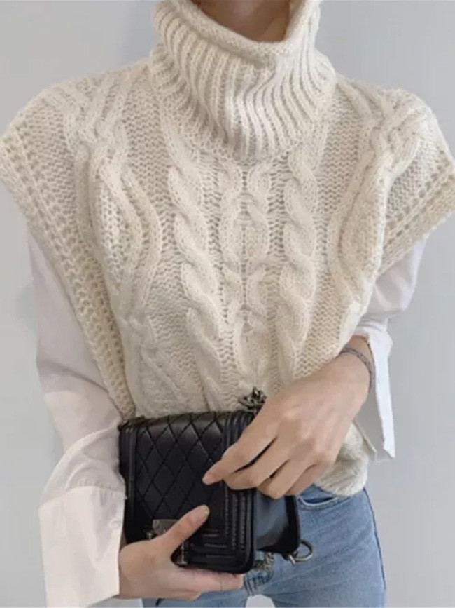 Autumn Winter Turtleneck Sleeveless Sweater Vest Women Fashion Casual Loose Knitwear Tops