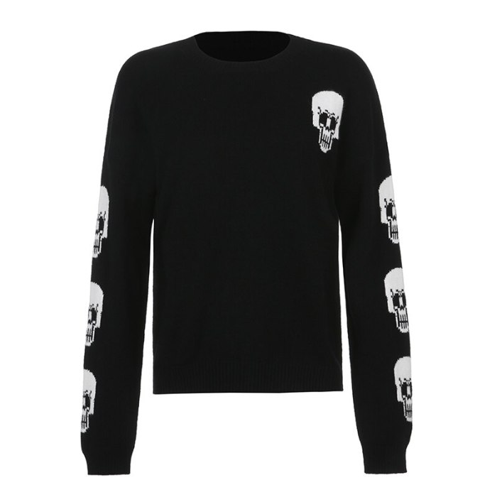 Y2K Sweaters Skulls Pullovers V Neck Knitwear Loose Casual Knitted Tops