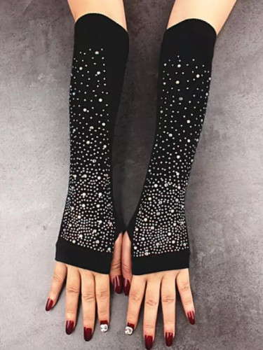 Women's Autumn Winter Cotton Knitted Long Glove Female Diamonds Sexy Fingerless Long Arm Sleeve