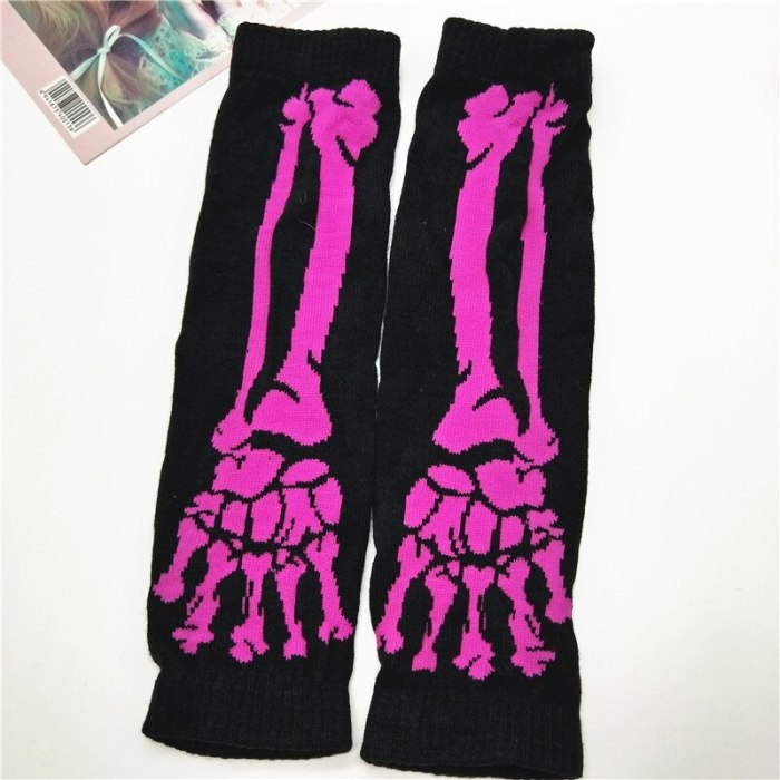 Black Skull Half Finger Long Glove Women Knit Length Harajuku Punk Style