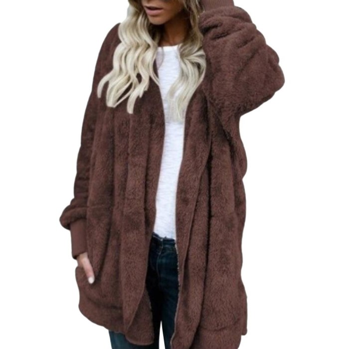 Cardigans Women Autumn Long Sleeve Coat Winter Women Color Faux Fur Hooded Coat