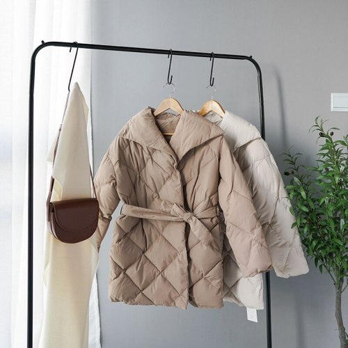 Winter Coat Women Double Breasted Lace Up Cotton-padded Clothes Warm Outwear