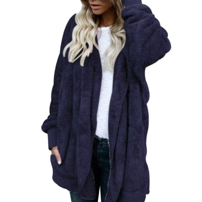 Cardigans Women Autumn Long Sleeve Coat Winter Women Color Faux Fur Hooded Coat