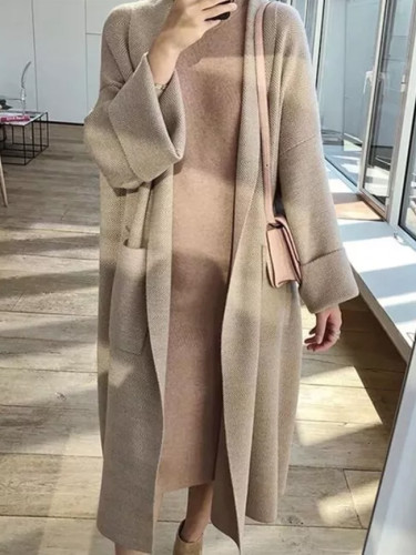 Autumn Winter Women's Loose Sweaters Casual Long Knitted Cardigans Coat