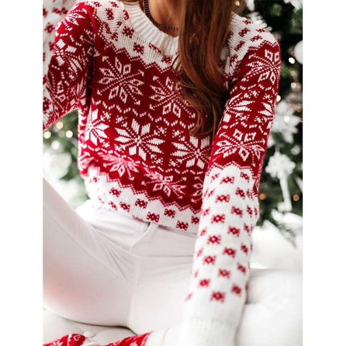 Fashion Women Christmas Sweaters Casual Long Sleeve O-neck Print Knitted