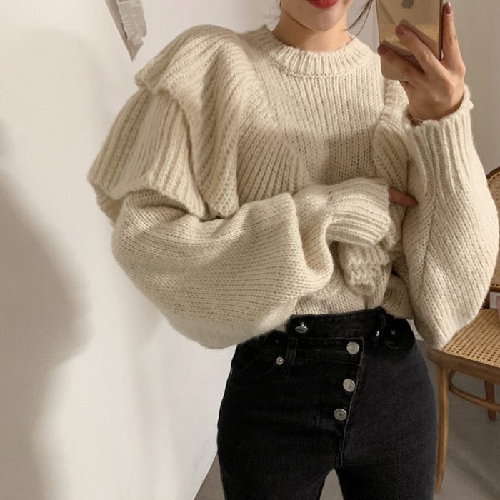 New Spring Loose Sweater Women Solid Knitted Pullovers Winter Warm Sweaters