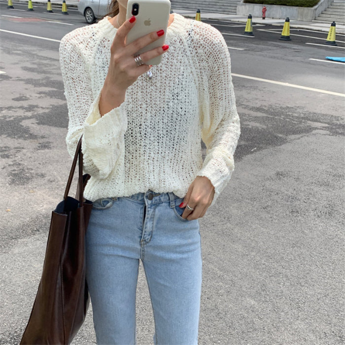 Raglan-sleeve Retro Autumn Jumper Sweaters Loose Knitted Casual