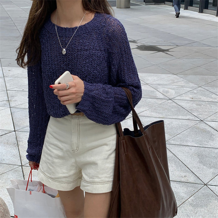Raglan-sleeve Retro Autumn Jumper Sweaters Loose Knitted Casual