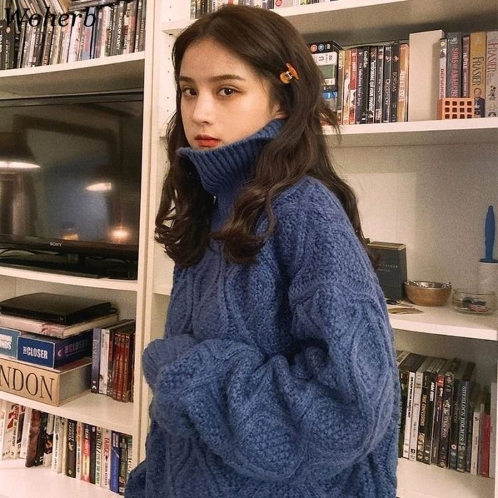 Pullovers Women Turtleneck Knitted Sweater Fashion Clothing Solid Tops