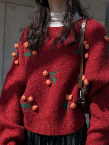 Christmas Sweater New Red Cherry Short Women Sweaters Winter
