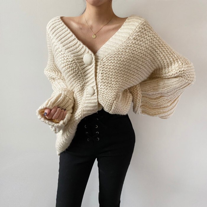 Knitted Sweater V-neck Knit Cardigan Female Fashion Coat