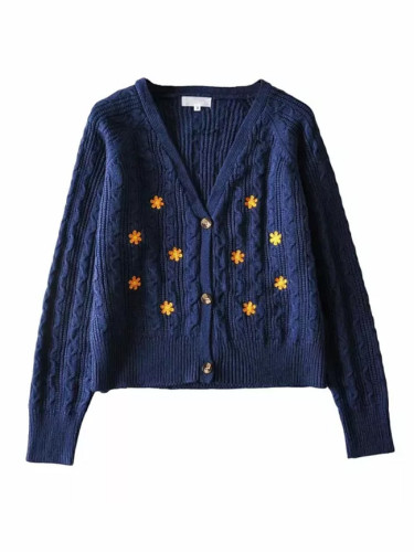 Floral Embroidery Cardigans for Women Autumn Y2K Sweaters Coats Vintage