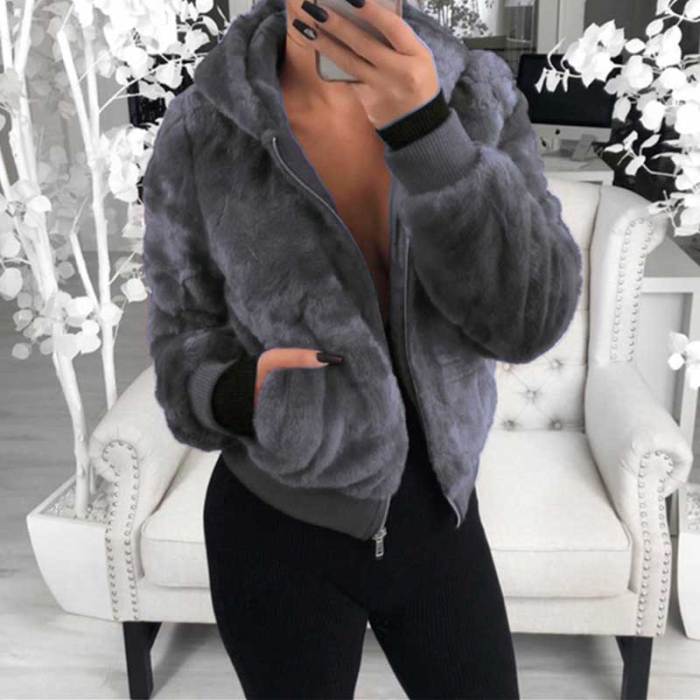 Winter Hooded Faux Fur Coat Female Warm Coats Ladies