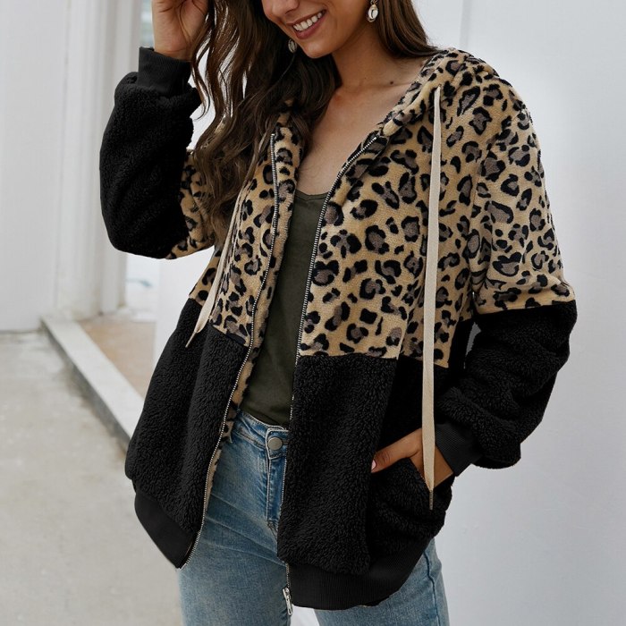 Autumn Warm Jacket Outwear Casual Fashion Leopard Tops Coat