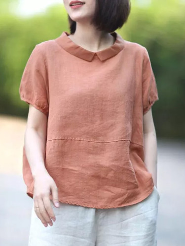 Loose Casual Short Sleeve Collar Patchwork Female T-shirts