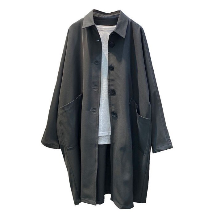 Long Sleeve Turn-down Collar Casual Trench Coat Single Breasted Loose Long Trench