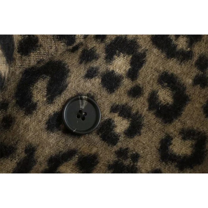 Women Animal Print Coat Double-Breasted Casual Warm Outerwear